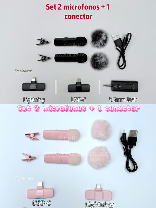 Set 2 micrófonos + 1 conector